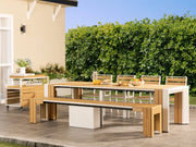Transformer Table outdoor dining set with expandable table and matching chairs on a patio