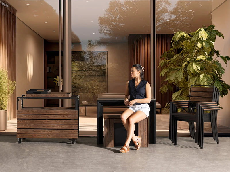 Transformer Table outdoor dining table by Transformer Table, shown in an expandable configuration