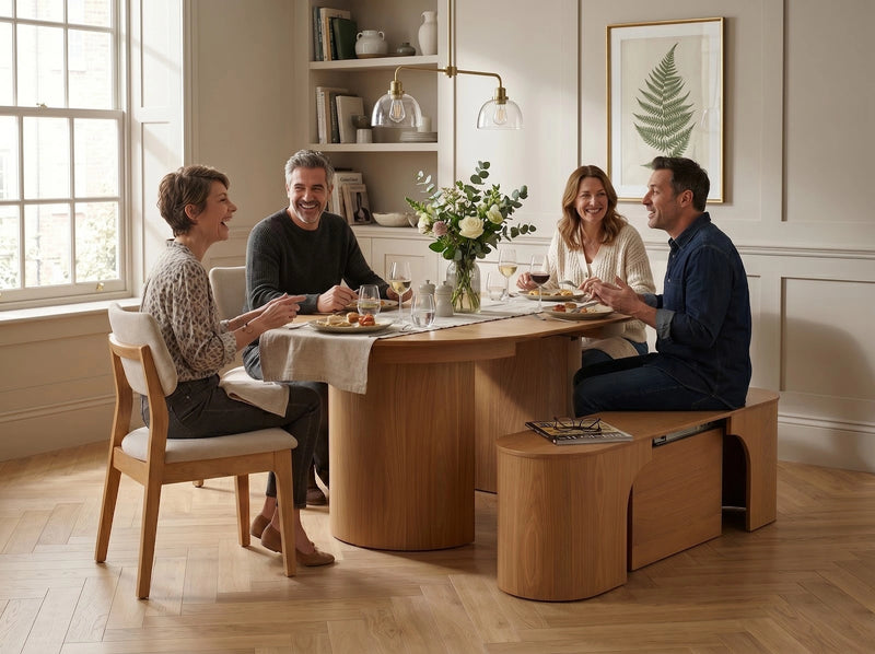 Transformer Table Eclipse dining set with extendable dining table and matching chairs in modern finish
