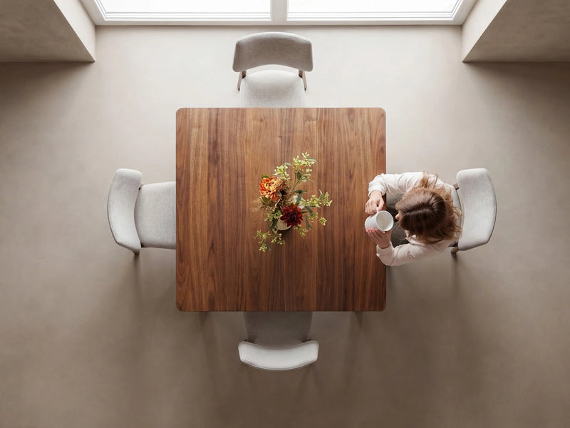 Transformer Table Nova dining table, modern expandable wood table shown in a neutral interior setting