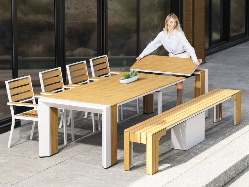 Transformer Table outdoor dining set with expandable table and matching seating furniture