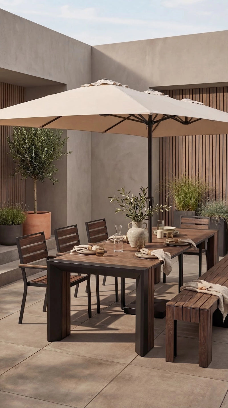 Transformer Table outdoor dining set with expandable table and matching outdoor dining chairs