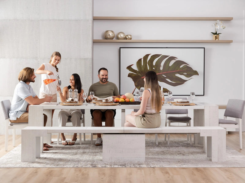 Transformer Table dining set with expandable table and matching chairs in a modern dining room