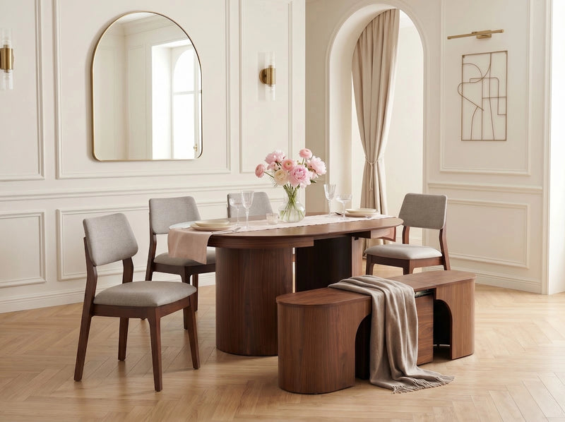Transformer Table Eclipse dining set with expandable dining table and matching chairs in a modern design