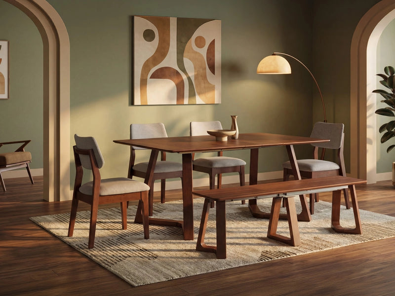 Transformer Table Nova dining set with extendable table and matching dining chairs.