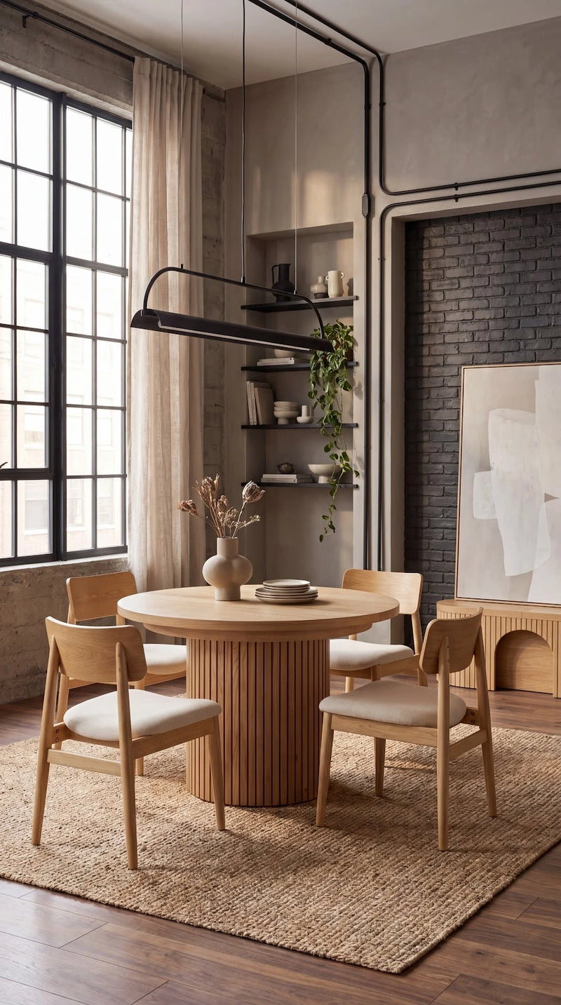 Transformer Table round dining set with a round wooden table and matching chairs
