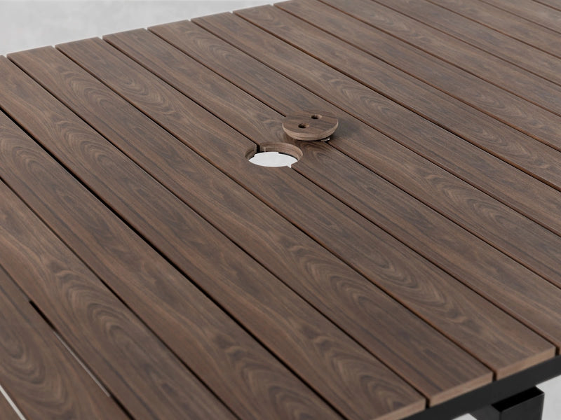 Transformer Table outdoor dining table by Transformer Table, expandable wood table shown outdoors
