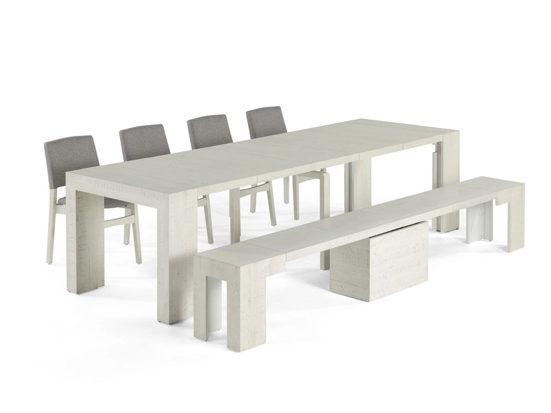 Transformer Table dining set with extendable dining table and matching benches in a modern room