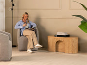 Transformer Table round bench in a modern design with a smooth seat and sturdy base