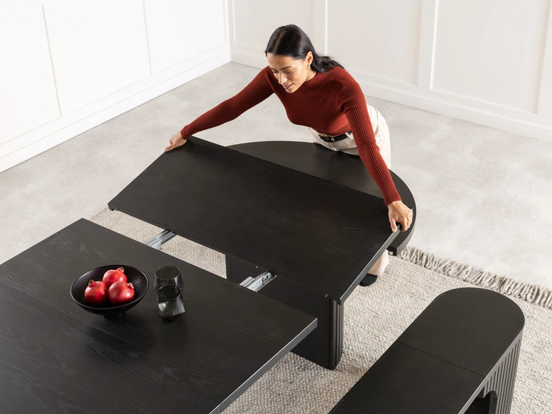 Transformer Table round dining table in a modern wood finish