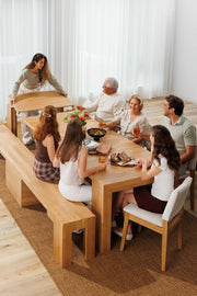 Transformer Table dining set with expandable dining table and matching benches in a modern wood finish